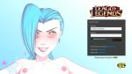 Rule 34 | 1girl, animated, audible music, barefoot, blue-senpai, blue hair, blush, breasts, evil grin, evil smile, explosion, feet, foot focus, grin, jinx (league of legends), league of legends, legs, lips, lipstick, long hair, makeup, music, nipples, nude, red eyes, shiny skin, small breasts, smile, smoke, soles, solo, sound, tattoo, toes, very long hair, video