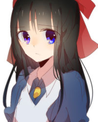 Rule 34 | 1girl, aya drevis, bad id, bad pixiv id, black hair, blue eyes, blunt bangs, dorarudo, dress, hair ribbon, jewelry, long hair, looking at viewer, mad father, red ribbon, ribbon, shadow, sidelocks, simple background, sketch, solo, upper body, white background