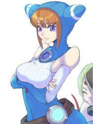 Rule 34 | 2girls, animal hood, blue eyes, bracelet, breasts, breath of fire, breath of fire v, cat hood, closed mouth, facial mark, green hair, highres, hood, jewelry, lin (breath of fire), looking at viewer, multiple girls, nina (breath of fire v), ooiwa (irc14786149), red wings, short hair, simple background, white background, wings