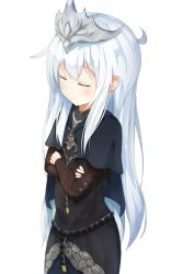 Rule 34 | 1girl, alternate costume, capelet, closed eyes, cosplay, crossed arms, crown, dark souls (series), dark souls iii, fire keeper, fire keeper (cosplay), hibiki (kancolle), kantai collection, kiomota, long hair, silver hair, solo, very long hair