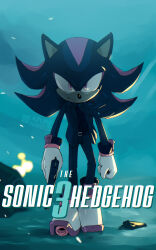 Rule 34 | 1boy, absurdres, animal nose, artist name, azure nimbus, black fur, black necktie, black suit, commentary, cosplay, english commentary, formal, frown, full body, gun, hedgehog, hedgehog ears, highres, holding, holding gun, holding weapon, jacket, john wick, john wick (character), john wick (character) (cosplay), looking at viewer, male focus, necktie, shadow the hedgehog, solo, sonic (series), suit, suit jacket, voice actor connection, weapon