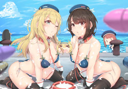 Rule 34 | &gt;o&lt;, 4girls, absurdres, alternate costume, animal, ass, atago (kancolle), bdsm, beret, bikini, black gloves, black hair, black legwear, blonde hair, blue headwear, blue sky, blush, bowl, breasts, brown eyes, cat, cleavage, closed mouth, cloud, collar, commentary request, day, failure penguin, gambier bay (kancolle), gloves, green eyes, hat, highres, horizon, kantai collection, large breasts, leash, long hair, looking at viewer, multiple girls, ocean, one eye closed, open mouth, outdoors, pet play, red hair, sailor collar, school uniform, seiza, serafuku, short hair, side-tie bikini bottom, sitting, skindentation, sky, slave, string bikini, suggestive fluid, swimsuit, takao (kancolle), thighhighs, untied bikini, water, wet, zuoteng lucha