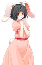 Rule 34 | 1girl, ahoge, animal ears, black hair, crote, dress, female focus, highres, inaba tewi, pink dress, puffy sleeves, rabbit ears, rabbit girl, rabbit tail, red eyes, short hair, short sleeves, smile, solo, tail, touhou, transparent background