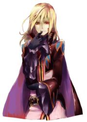 Rule 34 | 1boy, blonde hair, cape, heterochromia, highres, male focus, red eyes, richard (tales), solo, takamizawa takumi, tales of (series), tales of graces, white background, yellow eyes