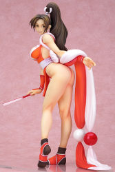 Rule 34 | 1girl, ass, bent over, breasts, brown eyes, brown hair, cleavage, folded fan, hand fan, fatal fury, figure, folding fan, kneepits, large breasts, loincloth, long hair, panties, pantyshot, pelvic curtain, photo (medium), ponytail, revealing clothes, rope, shiranui mai, smile, snk, socks, solo, the king of fighters, thong, underwear, wonder festival, wonder festival 2007