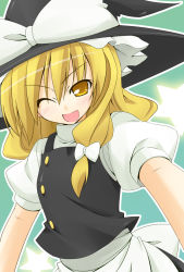Rule 34 | 1girl, bad id, bad pixiv id, blonde hair, female focus, hat, kirisame marisa, skirt, solo, souto, touhou, wink, witch, witch hat, yellow eyes