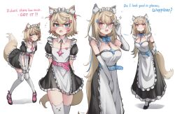 Rule 34 | 2girls, absurdres, angry, animal ear fluff, animal ears, apron, belt, blonde hair, blue belt, blue eyes, blue ribbon, breasts, clothes pull, dog ears, dog girl, dog tail, dress, dress tug, english text, female focus, frills, fuwawa abyssgard, glasses, gloves, hair ornament, highres, hololive, hololive english, long hair, maid apron, maid headdress, medium breasts, medium hair, mococo abyssgard, multicolored hair, multiple girls, pink belt, pink eyes, ribbon, siblings, simple background, sisters, small breasts, smile, streaked hair, tail, tfqr, thighhighs, twins, virtual youtuber
