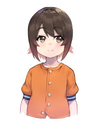 Rule 34 | 1girl, aged down, brown eyes, brown hair, child, girls und panzer, highres, kimi tsuru, looking at viewer, nishizumi maho, short hair, short sleeves, simple background, smile, solo, upper body, white background