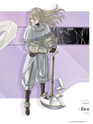 Rule 34 | 1boy, absurdres, armor, axe, battle axe, blonde hair, boots, braid, character name, closed mouth, fire emblem, fire emblem awakening, full body, gloves, highres, kozaki yuusuke, libra (fire emblem), long hair, long sleeves, male focus, nintendo, official art, page number, pants, pelvic curtain, sidelocks, solo, standing, vambraces, weapon