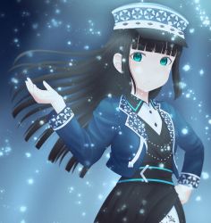 Rule 34 | 1girl, absurdres, aqua eyes, artist name, artist request, belt, black belt, black hair, black shirt, blue jacket, blue skirt, blue sky, blue vest, blush, breasts, collared vest, fantastic departure!, female focus, green eyes, hand on own hip, highres, jacket, kurosawa dia, long hair, looking at viewer, love live!, love live! sunshine!!, mango trash, mole, mole under mouth, outstretched arm, parted lips, shirt, shorts, skirt, sky, smile, solo, star (symbol), star print, vest, white headwear, white shorts