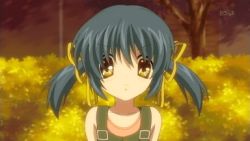 Rule 34 | 00s, 1girl, animated, animated gif, bare shoulders, clannad, lowres, overalls, salute, screencap, solo, sunohara mei