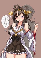 Rule 34 | 10s, 1boy, 1girl, admiral (kancolle), ahoge, bare shoulders, blush, grabbing another&#039;s breast, brown hair, detached sleeves, double bun, grabbing, grabbing from behind, hair ornament, hairband, headgear, hetero, japanese clothes, kantai collection, kongou (kancolle), long hair, military, military uniform, personification, skirt, solo focus, sweatdrop, tokihama jirou, translated, uniform, wide sleeves