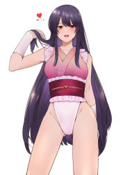 Rule 34 | 1girl, absurdres, adapted costume, bare legs, bare shoulders, barefoot, black hair, blunt bangs, brown eyes, commission, feet out of frame, hair spread out, highleg, highres, hime cut, houraisan kaguya, japanese clothes, keenii (kenny86), leotard, light blush, long hair, looking at viewer, lying, m legs, obi, on back, pixiv commission, sash, simple background, sleeveless, solo, touhou, touhou tag dream, very long hair, white background