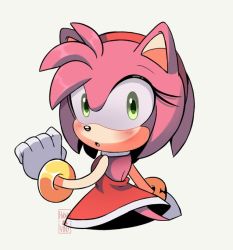 Rule 34 | 1girl, amy rose, animal ears, animal nose, artist logo, artist name, back, backless dress, backless outfit, bangle, bare shoulders, black background, blush, bracelet, cropped legs, dress, female focus, flat chest, furry, furry female, gloves, green eyes, hairband, hedgehog ears, hedgehog girl, hikariviny, jewelry, looking back, open mouth, pink hair, red dress, red hairband, short hair, simple background, sleeveless, sleeveless dress, solo, sonic (series), standing, tail, upper body, white gloves