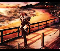 Rule 34 | 10s, 1boy, 1girl, bad id, bad pixiv id, beach, blmap, brother and sister, carrying, closed eyes, free!, highres, jacket, long hair, long legs, matsuoka gou, matsuoka rin, piggyback, ponytail, red eyes, red hair, scenery, school uniform, short hair, siblings, track suit