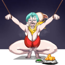 Rule 34 | 1boy, 1girl, absurdres, animal, armpits, arms up, bare shoulders, barefoot, bdsm, blue eyes, blush, bondage, bound, breasts, bulma, censored, cleavage, covered erect nipples, cum, cum in mouth, cum on hair, cum on tongue, dragon ball, dragon ball (object), dragon radar, dragonball z, dress, embarrassed, facial, feet, gluteal fold, green hair, groin, half-closed eyes, highres, huge breasts, legs, mosaic censoring, mouth pull, no panties, nose hook, oolong, open mouth, outstretched arms, pig, pulling another&#039;s clothes, pussy, red dress, scarf, short hair, simple background, squatting, thick thighs, thighs, toes, ultivlad, yellow scarf