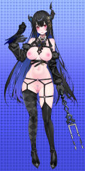 Rule 34 | 1girl, absurdres, ascot, asymmetrical legwear, bass clef, bird, bird on hand, black ascot, black gloves, black hair, black thighhighs, blue background, blue hair, blush, breasts, censored, colored inner hair, demon horns, full body, gloves, hair ornament, highres, holding, holding polearm, holding weapon, hololive, hololive english, horns, large breasts, long hair, mole, mole under eye, mosaic censoring, multicolored hair, navel, nerissa ravencroft, nerissa ravencroft (1st costume), nipples, open mouth, polearm, pussy, red eyes, shadow (nerissa ravencroft), solo, stomach, tassel, tassel hair ornament, thighhighs, tuning fork, two-tone hair, very long hair, virtual youtuber, waterring, weapon