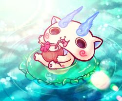 Rule 34 | 10s, chill ykon, coconut, drinking, drinking straw, flower, fruit cup, innertube, komasan, no humans, open mouth, solo, swim ring, traditional youkai, youkai watch