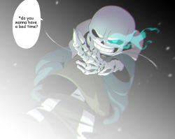 Rule 34 | &gt;:d, 1boy, :d, artist request, black sclera, bone, chromatic aberration, colored sclera, comic sans, english text, flaming eye, glowing, glowing eye, grin, hood, hoodie, jacket, male focus, open clothes, open jacket, open mouth, pointing, redlhzz, sans (undertale), skeleton, skull, smile, solo, speech bubble, spoilers, standing, teeth, undertale, v-shaped eyebrows