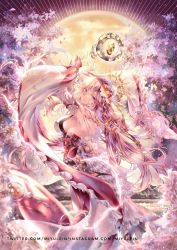 Rule 34 | 1girl, armpits, back, breasts, flower, genshin impact, hair ornament, hand up, highres, japanese clothes, kimono, large breasts, lightning, long hair, looking at viewer, md5 mismatch, miyu, moon, pink hair, red eyes, sky, smile, solo, wide sleeves, yae miko