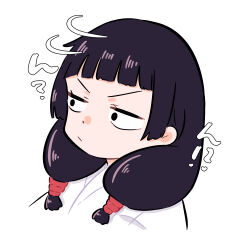 Rule 34 | !?, . ., 1girl, ?, absurdres, black eyes, black hair, commentary, english text, highres, iori utahime, japanese clothes, jujutsu kaisen, miko, simple background, solo, toto cucu0, upper body, white background