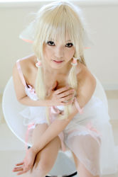 Rule 34 | 1girl, asian, babydoll, blonde hair, bloomers, bra, chii, chii (cosplay), chobits, cosplay, kipi-san, lingerie, looking at viewer, pantyhose, persocom, photo (medium), solo, underwear