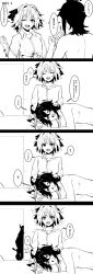 Rule 34 | 1girl, 2boys, 4koma, absurdres, androgynous, artist self-insert, astolfo (fate), bad id, bad pixiv id, black bow, bow, braid, comic, closed eyes, fate/apocrypha, fate/grand order, fate (series), greyscale, hand on another&#039;s head, headpat, heart, heart-shaped pupils, highres, lap pillow, long hair, lying, minamoto no raikou (fate), monochrome, multiple boys, one eye closed, open mouth, seiza, short hair, single braid, sitting, symbol-shaped pupils, translation request, trap, very long hair, wulazula