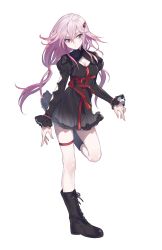 Rule 34 | 10s, 1girl, absurdres, boots, breasts, cleavage, full body, guilty crown, hair ornament, hairclip, highres, leg up, long hair, looking at viewer, maruchi, pink hair, red eyes, skirt, small breasts, solo, standing, standing on one leg, twintails, yuzuriha inori