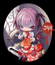 Rule 34 | bow, bread slice, child, eating, food, jam, original, pink hair, red eyes, scar, spoon, stitches, stuffed animal, stuffed toy, toast, toaster, ume (illegal bible)