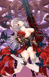 Rule 34 | 1girl, absurdres, armor, arnas (yoru no nai kuni), artist request, ass, bare shoulders, blush, boots, breasts, brown eyes, bug, butterfly, from behind, gauntlets, goggles, goggles on head, high heel boots, high heels, highres, insect, large breasts, long hair, looking at viewer, looking back, open mouth, shiny clothes, shiny skin, short shorts, shorts, sideboob, silver hair, solo, sword, thigh boots, thighhighs, very long hair, weapon, yoru no nai kuni