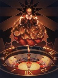 Rule 34 | 1girl, aluce, bad id, bad twitter id, beatrice (umineko), black choker, black dress, blonde hair, blunt bangs, bow, braid, breasts, chess piece, choker, closed eyes, dress, flower, frilled choker, frilled dress, frilled sleeves, frills, full body, hair flower, hair ornament, highres, holding, holding clothes, holding dress, long sleeves, medium breasts, puffy sleeves, queen (chess), red flower, roman numeral, roulette, short hair, skirt hold, umineko no naku koro ni, wide sleeves