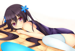 Rule 34 | 1girl, bad id, bad pixiv id, black hair, long hair, one-piece swimsuit, original, purple eyes, school swimsuit, solo, swimsuit, thighhighs, twintails, very long hair, yahiro (anhnw)