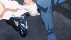 Rule 34 | 1girl, animated, animated gif, ass, blonde hair, blue pants, cha hae-in, motor vehicle, pants, solo leveling