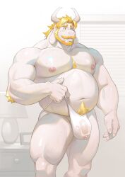 Rule 34 | 1boy, asgore dreemurr, bara, beard, blonde hair, blush, briefs, covered penis, facial hair, feet out of frame, flaccid, frde, furry, furry male, highres, large pectorals, looking ahead, male focus, male underwear, mature male, muscular, muscular male, navel, nipples, pectorals, see-through, stomach, thick eyebrows, thick mustache, thick navel hair, topless male, undertale, underwear, very long ears, wet, wet clothes, wet male underwear, white fur, white male underwear