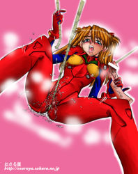 Rule 34 | 1girl, ass, blue eyes, blush, bodysuit, breasts, brown hair, cameltoe, covered erect nipples, handjob, heavy breathing, looking at penis, looking at viewer, medium breasts, moaning, neon genesis evangelion, osaru, penis, plugsuit, pussy juice, shiny clothes, shiny skin, solo, souryuu asuka langley, spread legs, sweat, twintails, two side up, veins, veiny penis