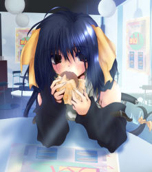 Rule 34 | 1girl, arc system works, blue hair, blush, burger, dizzy (guilty gear), food, guilty gear, red eyes, solo, tail