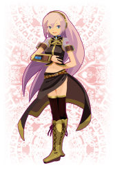 Rule 34 | blue eyes, boots, headset, long hair, megurine luka, midriff, navel, pink hair, solo, thighhighs, ukke, vocaloid