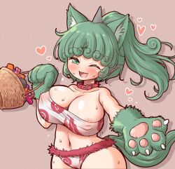 1girl alternate_costume arinu breasts green_eyes green_hair highres komano_aunn large_breasts ponytail solo touhou