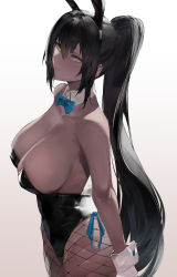 Rule 34 | 1girl, animal ears, ass, bare shoulders, black hair, black leotard, blazpu, blue archive, blush, bow, bowtie, breasts, cleavage, curvy, dark-skinned female, dark skin, detached collar, fake animal ears, fishnet pantyhose, fishnets, gloves, highleg, highleg leotard, highres, huge ass, karin (blue archive), karin (bunny) (blue archive), large breasts, leotard, long hair, looking at viewer, pantyhose, playboy bunny, ponytail, rabbit ears, shiny clothes, shiny skin, sidelocks, strapless, strapless leotard, thighs, thong leotard, traditional bowtie, very long hair, white gloves, wide hips, yellow eyes