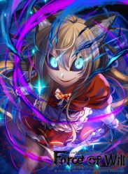 Rule 34 | 1girl, animal ears, apron, black sclera, blonde hair, blue eyes, colored sclera, company name, force of will, gem, juri (metal666), long hair, nyarlathotep (force of will), official art, open mouth, solo, sparkle, wolf ears