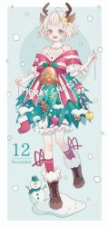 Rule 34 | 1girl, :d, absurdres, ahoge, animal ears, antlers, bad id, bad pixiv id, bell, bloomers, boots, box, brown footwear, calendar (medium), candy, candy cane, christmas, christmas ornaments, christmas stocking, christmas tree, commentary request, deer ears, dress, food, full body, fur-trimmed boots, fur collar, fur trim, gift, gift box, gingerbread man, green dress, green eyes, hair ornament, heterochromia, highres, holding, horns, looking at viewer, merry christmas, open mouth, original, outside border, personification, red eyes, red legwear, red ribbon, reindeer antlers, ribbon, ribbon-trimmed legwear, ribbon trim, shiraho (color-56), short hair, smile, snow, snowing, snowman, solo, standing, standing on one leg, star-shaped pupils, star (symbol), star hair ornament, striped ribbon, symbol-shaped pupils, thick eyebrows, underwear, white bloomers, white hair