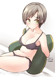 Rule 34 | 10s, 1girl, 2015, bad id, bad pixiv id, bra, breasts, brown hair, chitose (kancolle), cleavage, dated, kantai collection, looking at viewer, navel, nekobaka, panties, short hair, signature, solo, stomach, twitter username, underwear, underwear only, yellow eyes