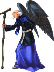 Rule 34 | 1boy, aged up, bald, beard, facial hair, feathered wings, fire emblem, fire emblem: radiant dawn, highres, kita senri, male focus, nealuchi, nintendo, simple background, solo, staff, white background, white hair, wings