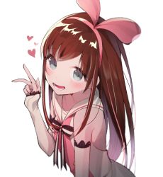 Rule 34 | 1girl, azit (down), blue eyes, blush, brown hair, hairband, heart, kizuna ai, kizuna ai inc., lace-trimmed sleeves, lace trim, long hair, looking at viewer, multicolored hair, open mouth, pink hairband, simple background, smile, solo, streaked hair, upper body, virtual youtuber, white background