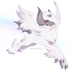 Rule 34 | 10s, absol, artrica, bad id, bad pixiv id, creatures (company), feathered wings, full body, game freak, gen 3 pokemon, hair over one eye, horns, mega absol, mega pokemon, nintendo, no humans, pokemon, pokemon (creature), pokemon xy, red eyes, solo, tail, transparent background, watermark, web address, wings