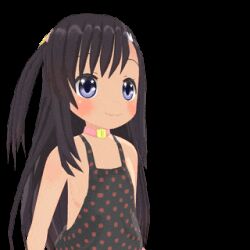 Rule 34 | &gt; &lt;, 1girl, 3d, animated, animated gif, black hair, blue eyes, blush, bracelet, earlette (icemega5), flat chest, jewelry, lowres, open mouth, original, smile, thumbs up, tyron82