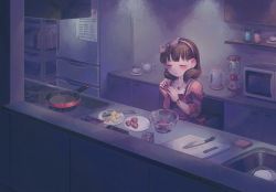 Rule 34 | 1girl, apron, blender (object), blush, bow, bowl, bracelet, brown hair, chopsticks, closed eyes, commentary request, cooking, cup, cupboard, cutting board, earrings, electric kettle, food, frying pan, hair bow, hairband, handkerchief, heart, idolmaster, idolmaster cinderella girls, indoors, jewelry, kettle, kitchen, kitchen knife, knife, microwave, necklace, pink hairband, plate, refrigerator, sakuma mayu, sasasasa, sink, smile, solo, stove, teacup, teapot, water boiler