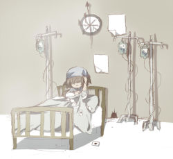 Rule 34 | 1boy, ace (playing card), ace of clubs, ace of diamonds, bandana, bed, brown hair, card, club (shape), debris (game), diamond (shape), faceless, hospital bed, intravenous drip, kanmukuya, male focus, playing card, ponytail, solo, tatsuki (debris)