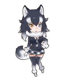 Rule 34 | 1girl, animal costume, animal ear fluff, animal ears, grey wolf (kemono friends), highres, kemono friends, looking at viewer, official art, solo, standing, tachi-e, tail, transparent background, yoshizaki mine