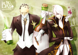 Rule 34 | 2boys, alcohol, alternate costume, bandages, beancurd, bottle, cigar, cup, drinking glass, flower, formal, glass, gloves, league of legends, male focus, multiple boys, pointy ears, short hair, singed, suit, vladimir (league of legends), white hair, wine, wine glass